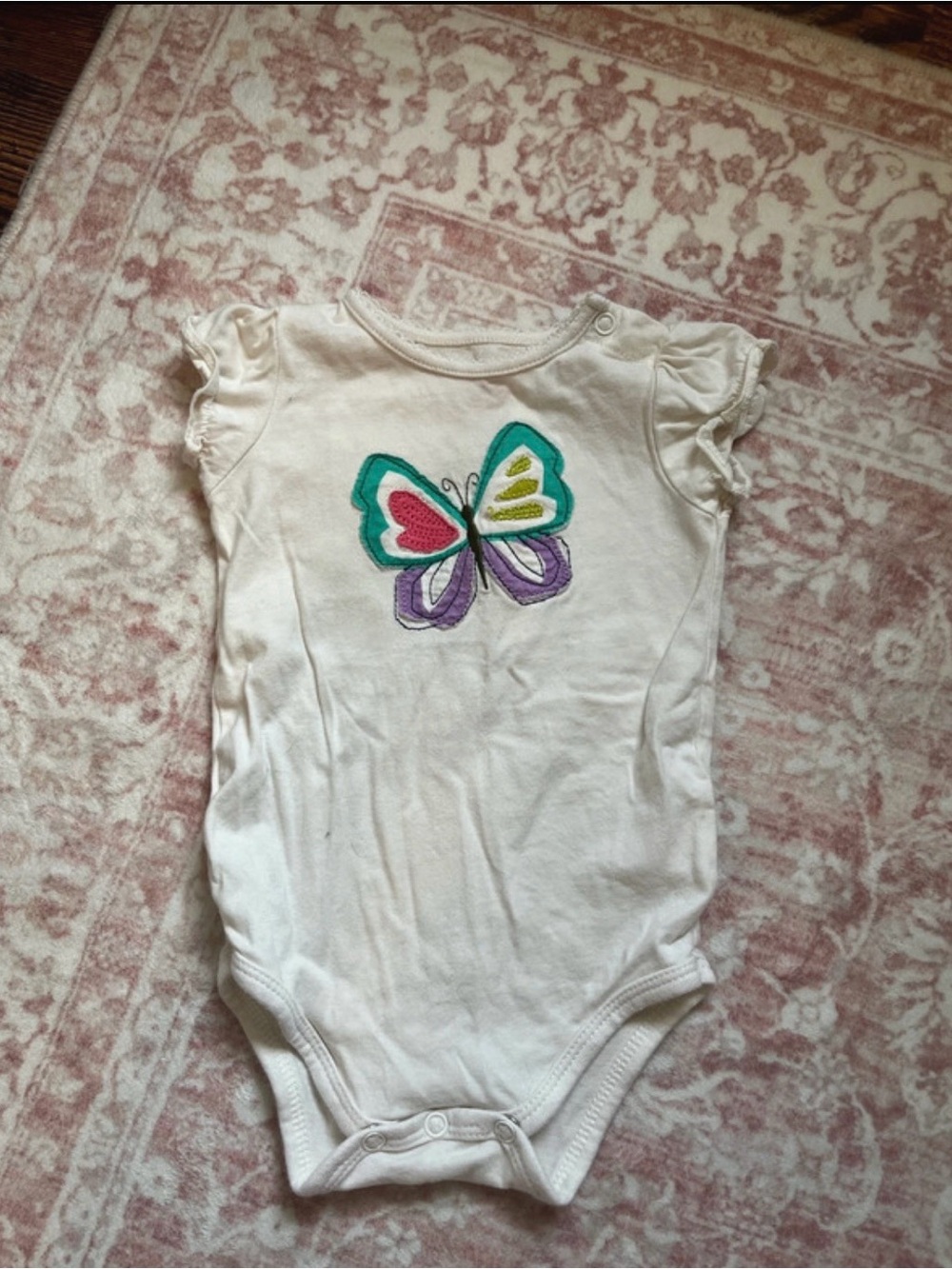 6 Months Okie Dokie White Onesie with Colorful Butterfly Embroidery